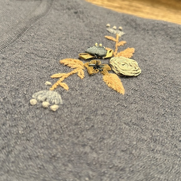 VINTAGE KORET Y2K 100% WOOL SWEATER VEST SZ 2X BLUE W/ BEADED AND SILKY FLOWERS - Picture 5 of 12